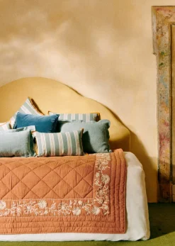 Sezane Les Tissus|Courtepointe Brodée Terracota - Broderies Fleurs Ecrues