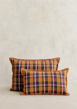 Sezane Les Tissus|Coussin Tissé Madras -  Grand Modèle Rose et Ocre