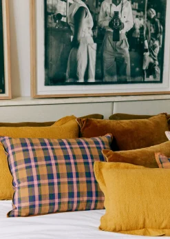 Sezane Les Tissus|Coussin Tissé Madras -  Grand Modèle Rose et Ocre