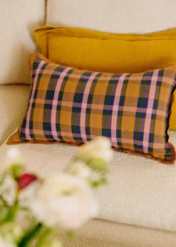 Sezane Les Tissus|Coussin Tissé Madras -  Petit Modèle Rose et Ocre
