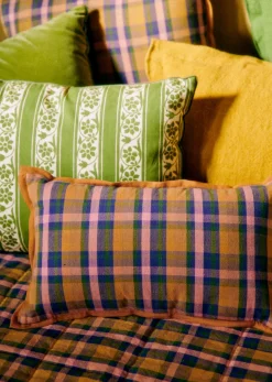 Sezane Les Tissus|Coussin Tissé Madras -  Petit Modèle Rose et Ocre