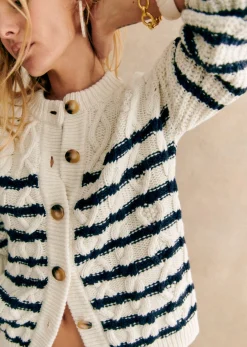 Sezane Maille|Gilet Sean Écru / Marine