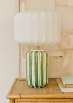 Sezane Les Lumières|Lampe Mezzo - Rayé Vert Abat-jour Mezzo - Écru