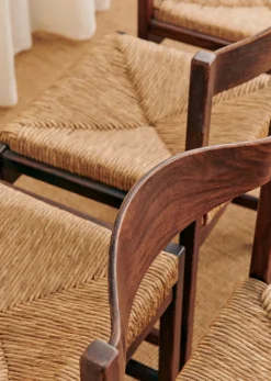 Sezane La Sélection Vintage|Lot De 4 Chaises Italiennes Années 1970 Noyer et rotin