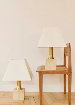 Sezane La Sélection Vintage|Paire De Lampes Fratelli Manelli Années 1970 Marbre travertin et laiton