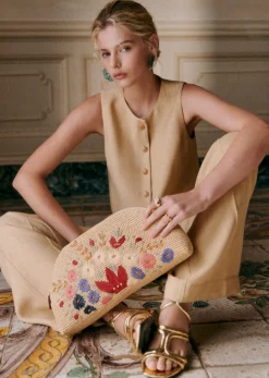 Sezane Paniers & Pochettes|Pochette Simone Raphia Broderie Multi