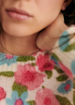 Sezane Maille|Pull Janelia Fleurs Rose / Turquoise