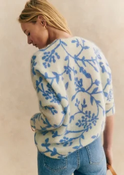 Sezane Maille|Pull Pelagie Ecru Fleurs Bleu