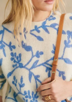 Sezane Maille|Pull Pelagie Ecru Fleurs Bleu