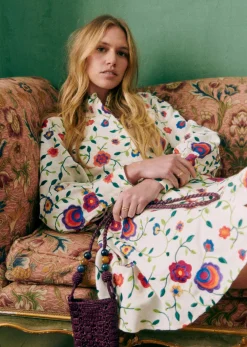 Sezane Robes|Robe Alizia - Création Rose Broderie Fleurs Multico