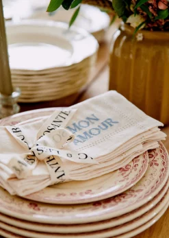 Sezane Les Tissus|La Vaisselle|Set De 4 Serviettes - Les Mots Brodés