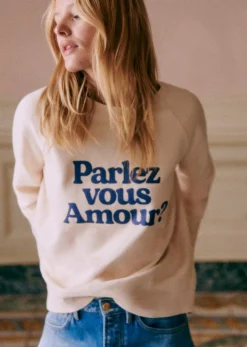 Sezane Sweats|Sweat-Shirt Parlez Vous Amour - Création Solidaire Crème / Marine
