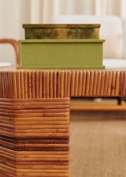 Sezane La Sélection Vintage|Table Basse Octogonale En Marqueterie De Vintage Rotin