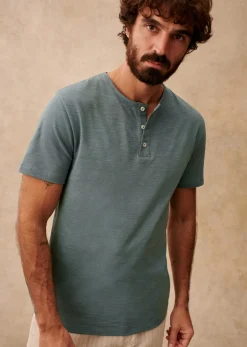 Sezane Col tunisien|T-shirts manches courtes|T-shirt Clapp Bleu Acier