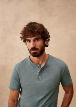Sezane Col tunisien|T-shirts manches courtes|T-shirt Clapp Bleu Acier