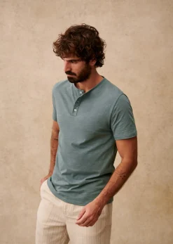 Sezane Col tunisien|T-shirts manches courtes|T-shirt Clapp Bleu Acier