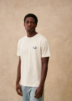 Sezane T-shirts motif|T-shirts manches courtes|T-Shirt Coeur Écru / Marine