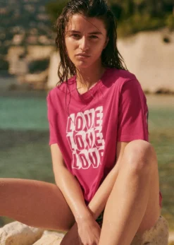 Sezane Le Bain|T-shirts|T-Shirt Love Love Love Bordeaux / Ecru