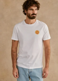 Sezane T-shirts motif|T-shirts manches courtes|T-Shirt Orange Blanc