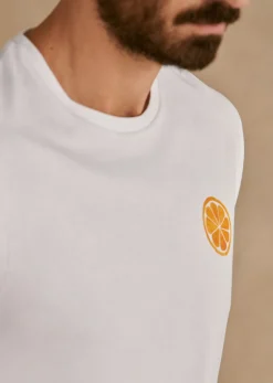Sezane T-shirts motif|T-shirts manches courtes|T-Shirt Orange Blanc