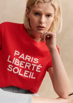 Sezane T-shirts|T-Shirt Paris Liberté Soleil Rouge / Ecru
