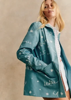 Sezane Vestes & Manteaux|Veste Will - Sézane X Pangea Broderie Oiseaux Libres Bleu